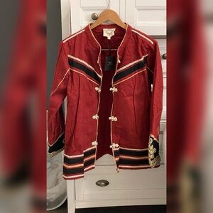 Sacred Hawk Red Military Style Jacket with Gold Accents